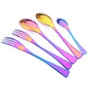 Set di stoviglie 6 pezzi Set di posate Colorflul Stoviglie in acciaio inossidabile Coltello da bistecca Forchetta Cucchiaio Posate da cucina occidentale Posate Argenteria