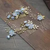 Hårklipp koreanska söta kristallpärlbryggtillbehör för kvinnor Forest Flower Tiara Hairpin Comb Set Wedding Jewelry