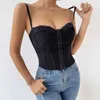 T-Shirt Femme Sexy Broderie Dentelle Femmes Camis Tops Femmes Corset Bralette Cami Boutons Avant Crop Mignon Gilet Élégant Français Chic Party Clubwear J0627