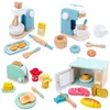 Kitchens Play Food Wooden Kitchen Pretend Play Toy Simulation Wooden Coffee machine Toaster Machine Food Mixer Baby Early Learning Educational Toys 230626