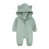 Rompers 2023 Spring and Autumn Baby Girl Boy Cotton Clothing born Zipper Foot Bodysuit Solid Color Long Sleeve Hooded 230626