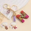Porte-clés lettre paillettes colorées avec gland pour femmes hommes mode sacs clés de voiture pendentif ornements initiales Alphabet porte-clés