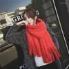 Scarves Scarf Solid Color Cashmere Padded Korean Women Fall/winter Fringed Long Joker Double Shawl Cotton 55x200cm
