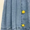 Kjolar s-xl högkvalitativ blå denim tyg veckad smal fit knapp dekoration sexig avslappnad lätt att matcha kvinnors kjol