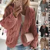 Femmes tricots tresse à manches longues femmes Cardigan automne hiver couleur unie point ouvert pull manteau vêtements d'extérieur