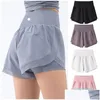 Yoga-Outfit Lu-Ds113 Damen-Outfits mit hoher Taille, Cheerleader-Shorts, Übungs-Fitness-Kleidung, kurze Mädchen, die elastische Sportbekleidung laufen