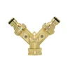 Watering Equipments Brass 2-Way Garden Tap Water Splitter 3/4 Y Irrigation Valve Quick Connector Hose Faucet Adapter 1 Set