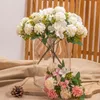 Decorative Flowers 30cm White Hydrangea Artificial Silk Bridal Hand Bouquet Fake For Wedding Home Decoration Flores