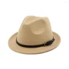 Baretten Short Roll Brim Jazz Fedora Hoed Met Riemgesp Zwart Vintage Trilby Vrouwen Mannen Party Vilt Top Casual Outdoor Sun