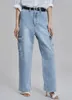 Jeans femme multi-poches droite Cargo mode dame Simple bleu clair Denim pantalon Style japonais et coréen