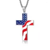 Pendant Necklaces Selling American Flag Cross For Men And Women Dripping Oil USA Hip-hop Style Long Necklace Jewelry Gift Wholesale