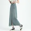 Skirts Retro Washed Denim Women 2023 Elegant Office Lady Blue A-Line Long Summer High Waist Jean Maxi Skirt