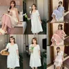 Kvinnors sömnkläder vit båge kort ärm nattklänning för kvinnor pajama sömn toppar natt skjorta sexig polyester badrock kvinnlig sommar 2023