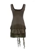 Casual Dresses Elegant Sleeveless U Neck Patchwork Ruffled Bodycon Dress For Women - Perfect Summer Parties And Clubbing