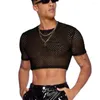 T Shirts Men's Sexy Mesh Tops Hollow Out Short Sleeves Fashion T-shirt Streetwear Men Large Size Ropa Hombre