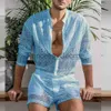 Herren-Trainingsanzüge, 1 Set, Herbst-Männer-Oberteil, Shorts, aushöhlen, einfarbig, Spitze, durchsichtig, Outfit für Hochzeit, Nacht, Strand, modische Herren-Zweiteiler-Anzüge x0627