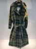 Pelliccia Lanmrem Plaid verde stile britannico sopra il ginocchio Allmatch Moda caldo cappotto invernale monopetto in lana per le donne Moda 2a1583