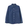 Blouses pour femmes femmes Blouse printemps automne chemises décontractées mi-longueur à manches longues Denim poche unique hauts chemise Blusa Mujer