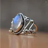 Cluster Rings Vintage Fashion Tibetan Moonstone Horse Eye Ring For Women Antique Fine Jewelry Girls Ladies Gift