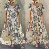 Casual Dresses Plus Size Womens Floral Boho Maxi Dress Short Sleeve Summer Kaftan Long Sundress A-Line Overall