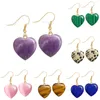 Abalorios de piedra natural Reiki, pendientes de oro, colgante de corazón, ágata roja, cuarzo rosa, pendientes de cristal púrpura para mujer, joyería