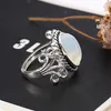 Cluster Rings Vintage Tibetan Moonstone Synthetic Crystal Ring For Women Antique Round Fine Jewelry Girls Ladies Gif