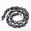 Chains YINANYIMEI Large Gourd Shaped Black Freshwater Pearl Necklace 9x12mm 16.5INCH