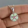 Colares com pingente branco verde opala multicolorido colar de zircão feminino bonito flor clássico cor prata casamento para mulheres