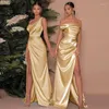 Casual Dresses Satin One Shoulder Solid Maxi Dress for Women High Split Elegant Summer Clothing BodyCon Chic Evening Party Long Long Long Long