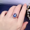 Cluster Rings Fine Jewelry 925 Sterling Silver Inset With Natural Gem Women&#39;s Exquisite Dark Blue Topaz Adjustable Ring Support