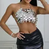 Débardeurs pour femmes Glitter Bra Tops Sparkly Women Réglable Chaîne Y2K Débardeur Sequin Crop Pour Discothèque Rave Summer Belly Dancing Dance Party