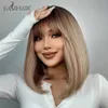 Perruques Synthétiques EASIHAIR Bob Droite Courte avec Bang Cheveux Naturels Brun Doré pour Femmes Cosplay Quotidien Fibre Résistante à la Chaleur 230627