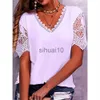 Women's T-Shirt Summer New Lace Stitching Petal Sleeve V-Neck Short-Sleeved T-Shirt Women's Fashion Casual Loose Solid Color Vintage Blouse Tops J230627