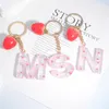 Keychains English Alphabet Pink Strawberry Glitter Gradient Resin Letter Key Rings Car Mirror Accessory Women Handbag Charms