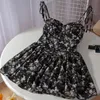 Francés Floral Sling Dres Chic Backless Summer Sexy Mini vestido Beach Strap Dress Sundress Mujer Robe 220526