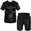 Męskie koszulki T-shirt Set Set-okrągłe szyję Set Skull 3D Printing Shorts Unisex Fashion Street Sport Sports krótkie rękaw