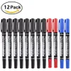 Markers 12pcs/pack Twin Tip Permanent Marker Waterproof OilInk Marker Pen Fine/Medium Point 0.5mm1mm Pen Marker Black Blue Red Ink