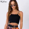 Kvinnors t-shirt Hugcitar-kedjor Spaghetti Straps Neon Green Canale Patchwork Sexy Camis 2021 Summer Women Club Party Streetwear Female Crop Top J230627