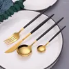 Conjuntos de louça talheres de aço inoxidável garfo faca conjunto talheres 16 peças preto ouro cozinha espelho de jantar talheres gota