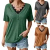 T-shirts pour femmes manches courtes bouton pull quotidien dentelle décolleté bureau école Blouses