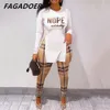 Womens Two Piece Pants FAGADOER Fall Women Sets Outfits Casual Print Side Slit Top And Skinny Tracksuits Fashion Streetwear 2pcs Suits 230627