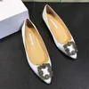 Designer Dress Shoes Brand Pointed Flat Shoes Women's Buckle Flat-Heeled Silk Satin Rhinestone Light Red Wedding Shoes 34-42