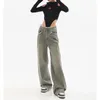 Frauen Jeans Streetwear Retro Gerade Baggy Koreanischen Stil Abnehmen Breite Bein Hosen Frau Draggle-Tail Hosen Saum Quaste