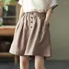 Women's Shorts Lady Buttons Solid Color Home High Waist Casual Women's Medium Short Pants Summer Fashion Cotton And Linen Loose