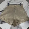 Women's Shorts PREPOMP 2023 Summer Design Rhinestone Buttons Ruched Material High Waist Women 021