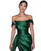 Hunter Green Red Carpet Avondjurken Off Shoulder Slit Dubai Arabisch Aso Ebi Geplooide Stain Galajurk Vestidos De Noche