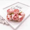 Flores secas 6 pçs/lote mini seda artificial rosa buquê decoração de casamento flor de papel para diy bola artesanal