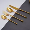 Servis uppsättningar Golden Full Home Table Set Gold Cotarly Rostfritt stål Fork Knivsked Kök Travel High-End