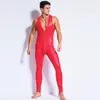 Catsuit Kostüme Sexy Männer Schwarz Rot Kunstleder Vinyl Bondage Body Trikot Unitard Fetisch Reißverschluss Wetlook Zentai Männlich Erotischer Overall