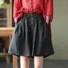 Women's Shorts Lady Buttons Solid Color Home High Waist Casual Women's Medium Short Pants Summer Fashion Cotton And Linen Loose
